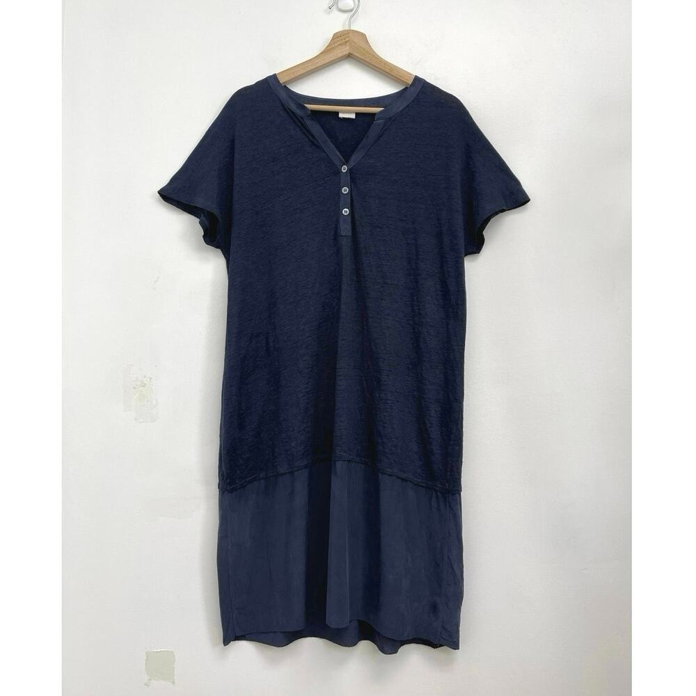 POETRY Linen Silk Mixed Media Lightweight V-Neck Short-Sleeve Shift Dress US10